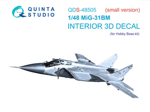 Quinta Studio QDS-48505 MiG-31BM 3D-Printed &amp;amp; colored Interior on decal paper (Hobby Boss) (Small version) 1/48