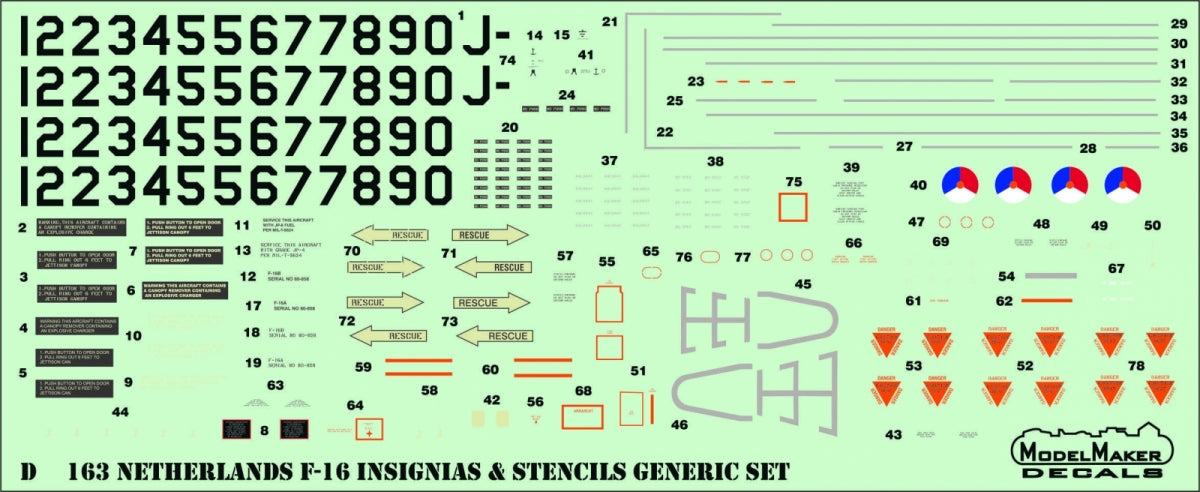 ModelMaker Decals D48163 Netherlands F-16 Insignia&amp;#39;s &amp;amp; stencils Generic set 1/48 – Bild 3