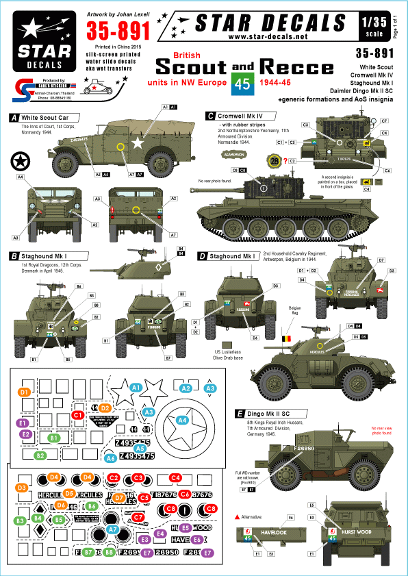 Star Decals 35-891 Unités de reconnaissance et d&amp;#39;éclaireurs britanniques 1/35