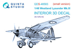 Quinta Studio QDS-48583 Westland Lysander Mk.III 3D-Printed &amp;amp; colored Interior on decal paper (Airfix) (small version) 1/48