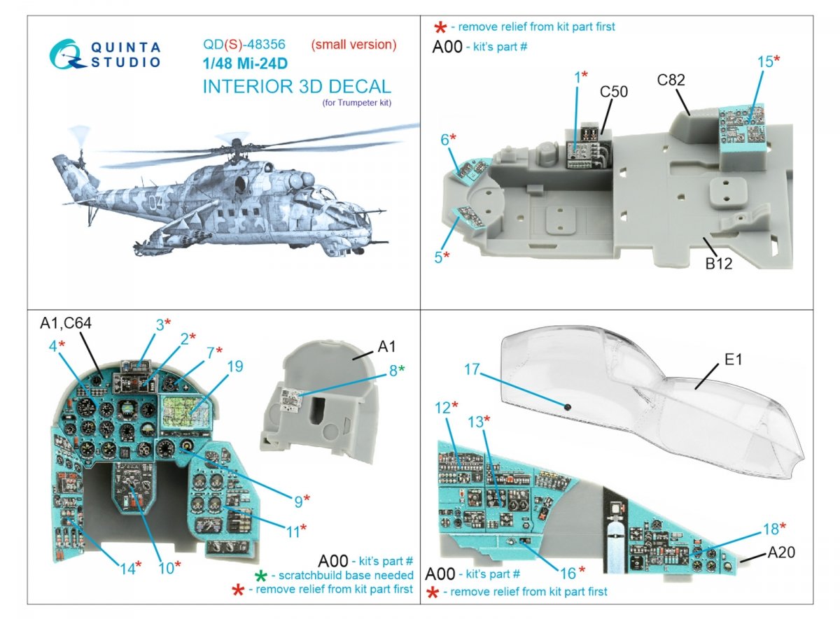 Quinta Studio QDS-48356 Mi-24D 3D-Printed &amp;amp; colored Interior on decal paper (Trumpeter) (Small version) 1/48 – immagine 2