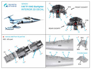 Quinta Studio QD48202 TF-104G 3D-Printed colored Interior on decal paper (Kinetic) 1/48 – image 2