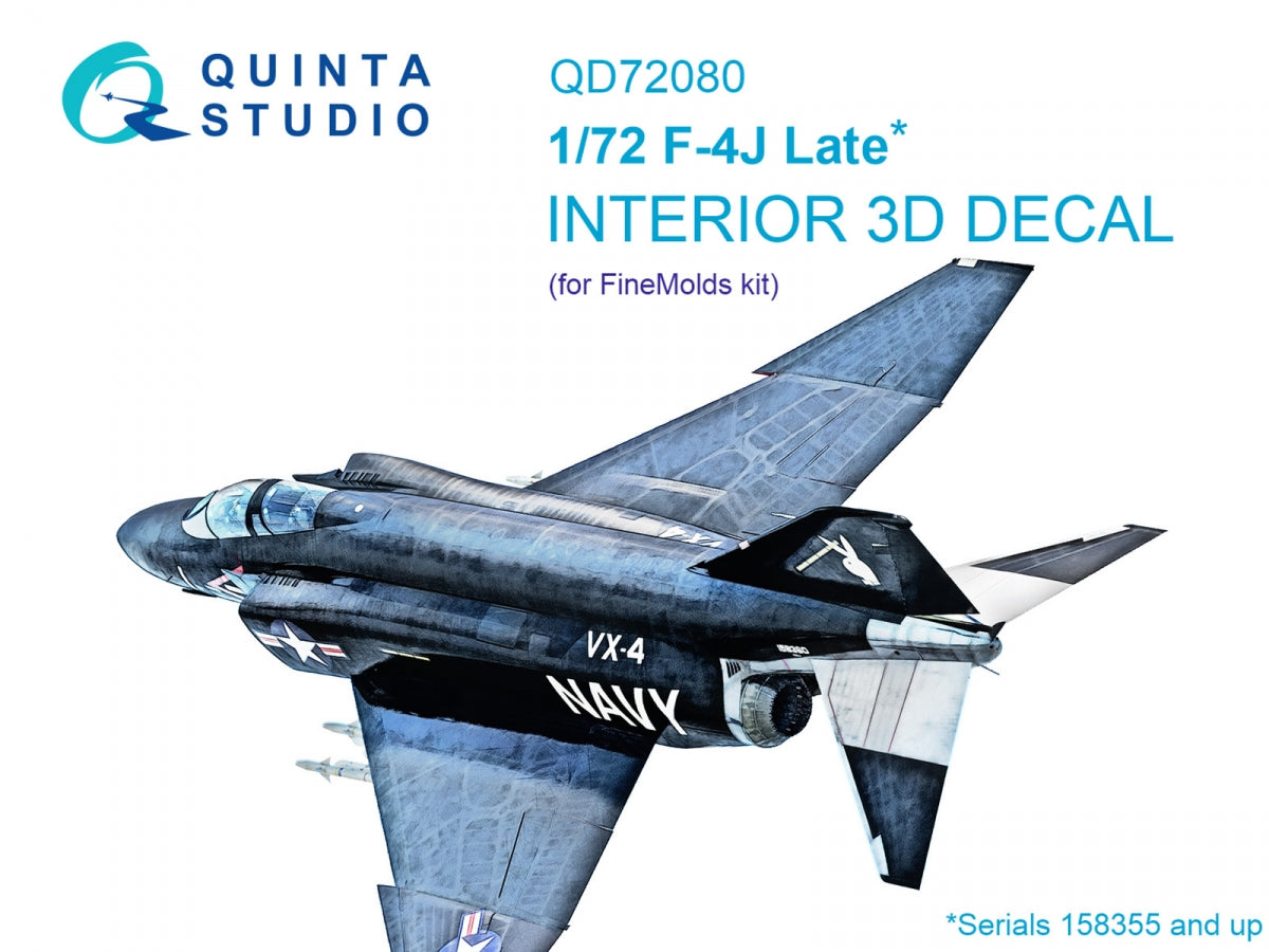 Quinta Studio QD72080 F-4J Late 3D-Printed &amp; colored Interior on decal paper (Fine Molds) 1/72