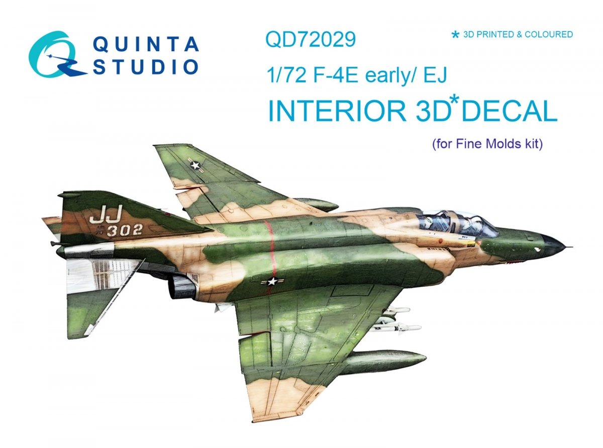Quinta Studio QD72029 F-4E early/F-4EJ 3D-Printed &amp;amp; colored Interior on decal paper (for FineMolds kit) 1/72