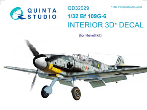 Quinta Studio QD32029 Bf 109G-6 3D-Printed &amp;amp; colored Interior on decal paper (for Revell kit) 1/32