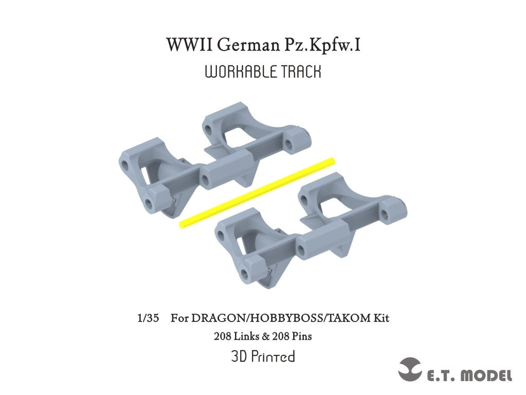 ET Model P35-400 WWII German Pz.Kpfw.I Workable Track (3D Printed) For DRAGON/HOBBYBOSS/TAKOM Kit 1/35