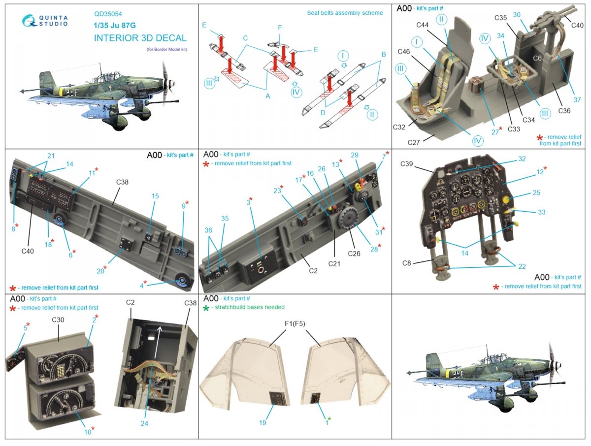Quinta Studio QD35054 Ju 87G 3D-Printed &amp;amp; colored Interior on decal paper ( Border Model ) 1/35 – immagine 2