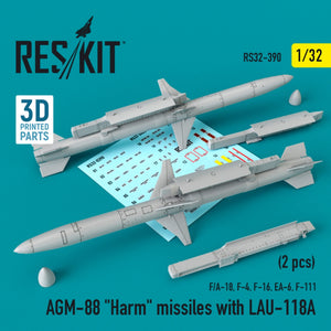 RESKIT RS32-0390 AGM-88 &amp;quot;HARM&amp;quot; MISSILES WITH LAU-118A (2 PCS) (F/A-18, F-4, F-16, EA-6, F-111) 1/32