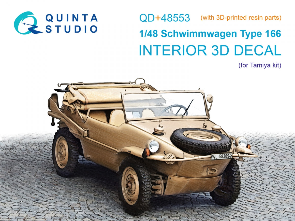 Quinta Studio QD+48553 Schwimmwagen type 166 3D-Printed &amp; colored Interior on decal paper (Tamiya) (with 3D-printed resin parts) 1/48