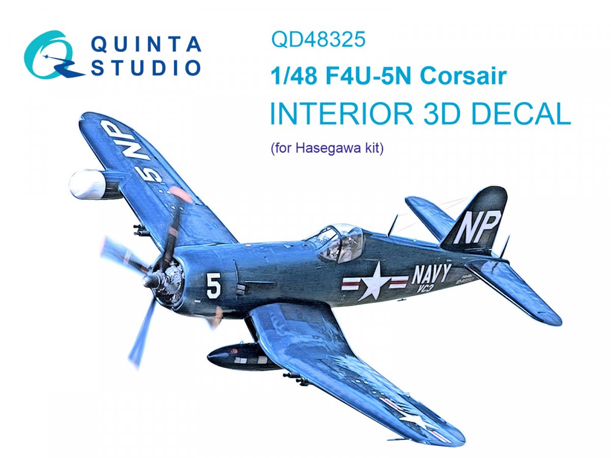 Quinta Studio QD48325 F4U-5N 3D-Printed &amp;amp; colored Interior on decal paper (Hasegawa) 1/48