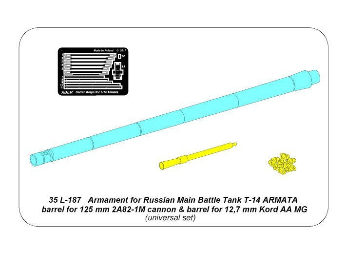Aber 35 L-187 Armament for Russian Main Battle Tank T-14 ARMATA barrel for 125 mm 2A82-1M cannon &amp;amp; barrel for 12.7 mm Kord AA MG 1/35 – obrázek 20