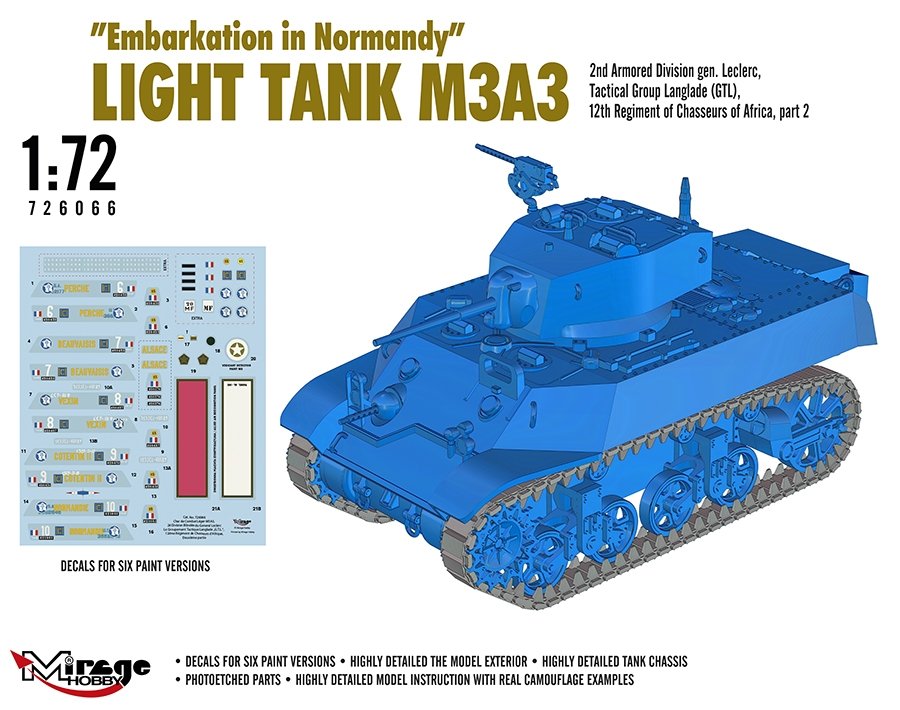 Mirage-Hobby 726066 &amp;quot;Le Débarquement de Normandie&amp;quot; Light Tank M3A3. 2nd ADgen. Leclerc,GTL,12th Regiment of Chasseurs of Africa, part 2 1/72 – imagen 3