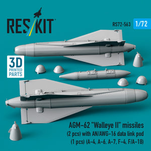 RESKIT RS72-0563 AGM-62 "Walleye II" missiles (2 pcs) with AN/AWG-16 data link pod (1 pcs) (A-4, A-6, A-7, F-4, F/A-18) (3D Printed) 1/72