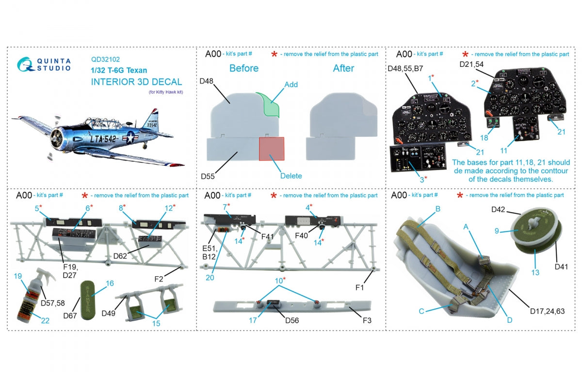 Quinta Studio QD32102 T-6G 3D-Printed colored Interior on decal paper (Kitty Hawk) 1/32 – immagine 2
