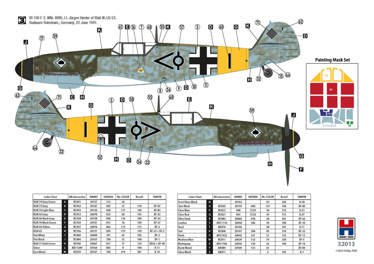 Hobby 2000 32013 Bf 109 F-2 Eastern Front (HASEGAWA + CARTOGRAF + MASKS + METAL PARTS) 1/32 – image 2