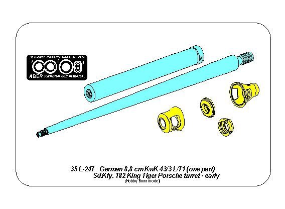 Aber 35L-247 Barrel for German 8,8cm Kw.K 43/3 L/71 (one part) gun used on Tiger B Porsche turret-early 1/35 – image 8