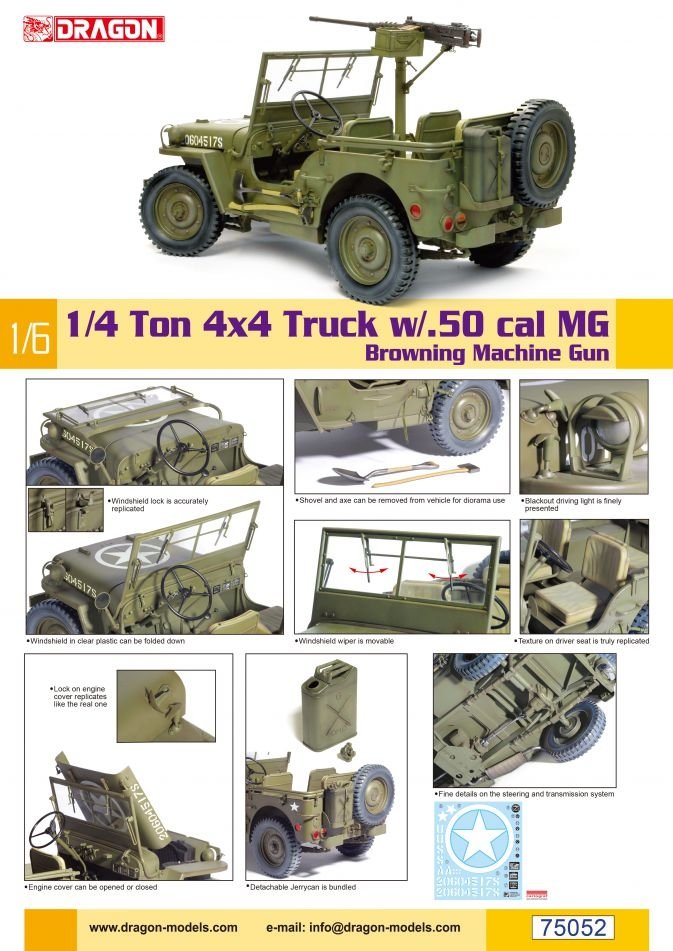 Dragon 75052 1/4 Ton 4x4 Truck w/.50 inch MG 1/6 – obrázek 4