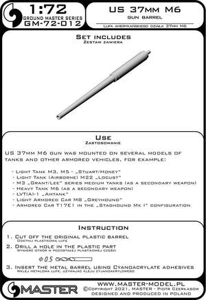 Master GM-72-012 Master GM-72-012 US 37mm M6 Gun Barrel - Used in Many Tanks and Armored Cars 1/72 – image 3