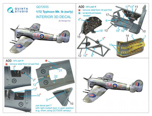 Quinta Studio QD72035 Hawker Typhoon Mk.1b (early) 3D-Printed &amp;amp; coloured Interior on decal paper (Brengun) 1/72 – zdjęcie 2