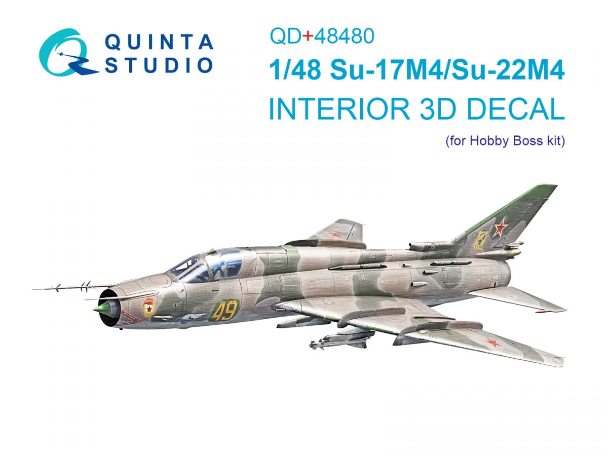 Intérieur imprimé en 3D et coloré sur papier décalcomanie pour Quinta Studio QD+48480 Su-17M4/Su-22M4 (Hobby Boss) (avec pièces en résine imprimées en 3D) 1/48