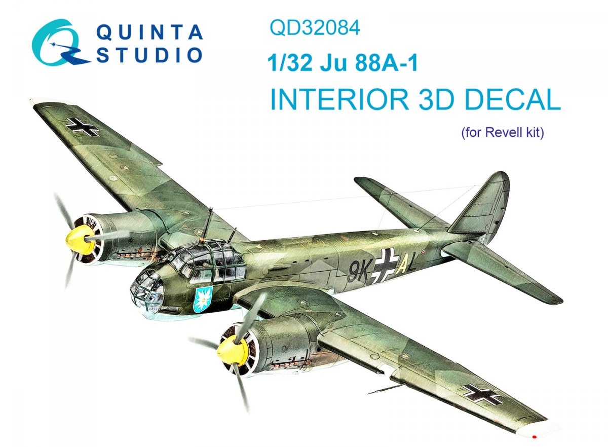 Quinta Studio QD32084 Ju 88A-1 3D-Printed &amp;amp; colored Interior on decal paper (Revell) 1/32