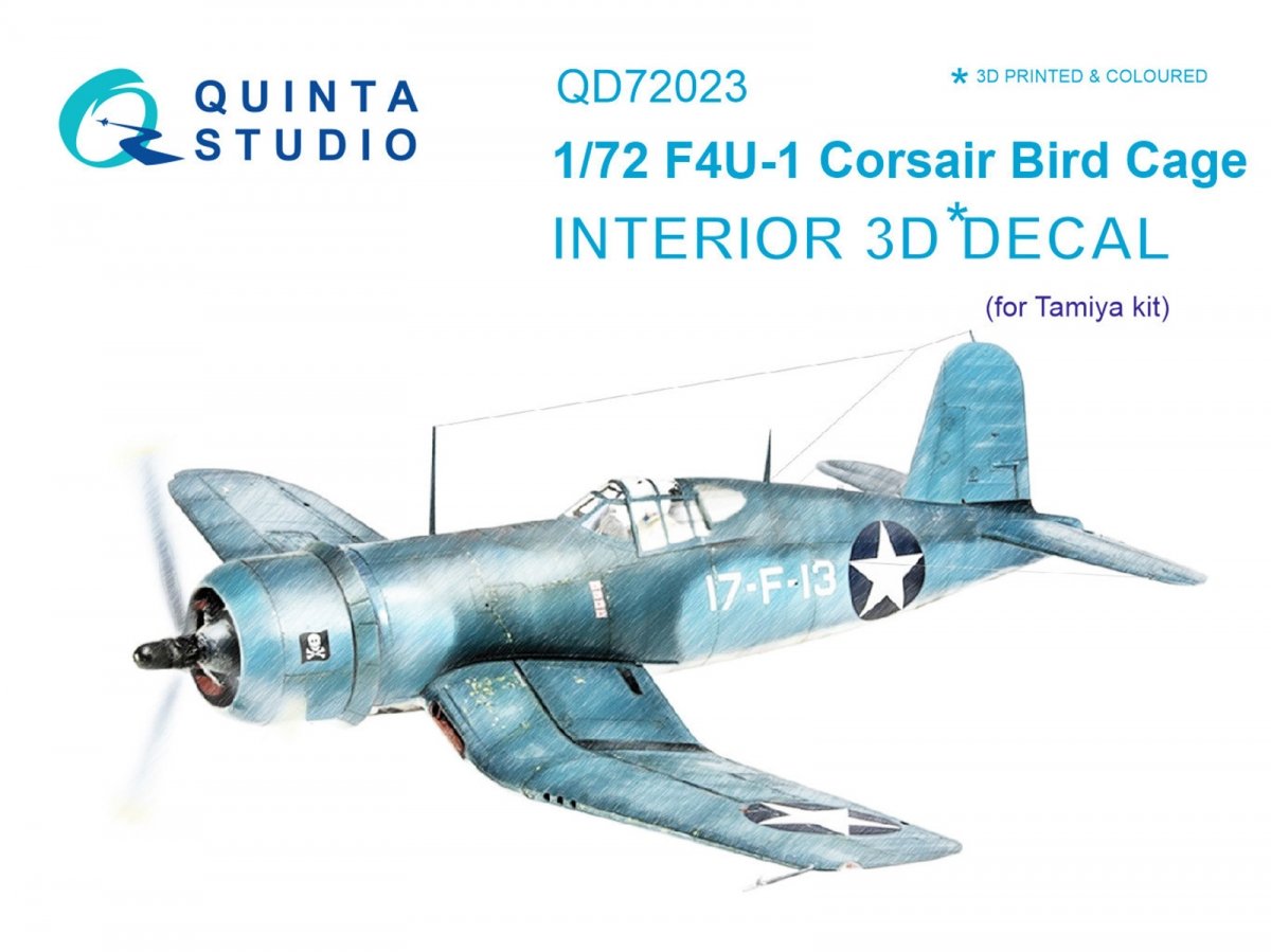 Quinta Studio QD72023 F4U-1 Corsair (Bird cage) 3D-Printed &amp;amp; colored Interior on decal paper (for Tamiya kit) 1/72
