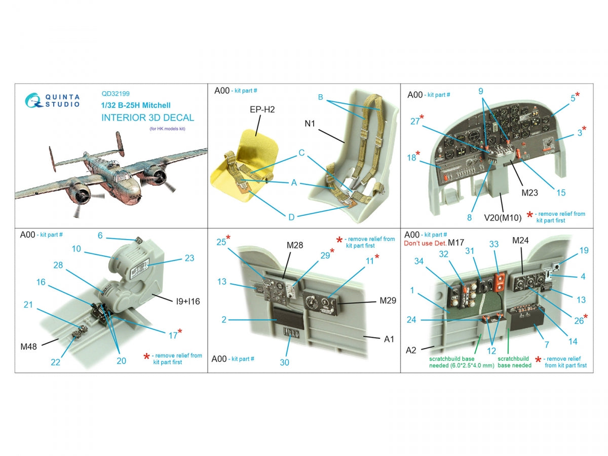 Quinta Studio QD32199 B-25H Mitchell 3D-Printed &amp;amp; colored Interior on decal paper (HK models) 1/32 – Bild 2