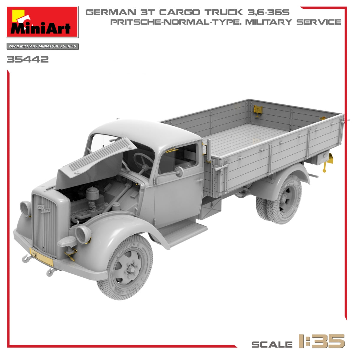Miniart 35442 GERMAN 3T CARGO TRUCK 3.6-36S. PRITSCHE-NORMAL-TYPE. MILITARY SERVICE 1/35 – imagen 4