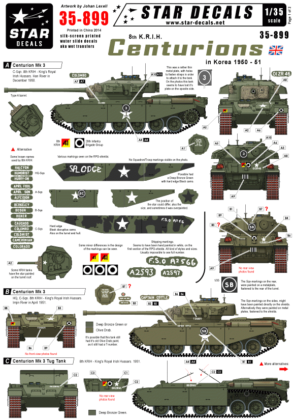 Star Decals 35-899 8th KRIH Centurions in Korean 1/35