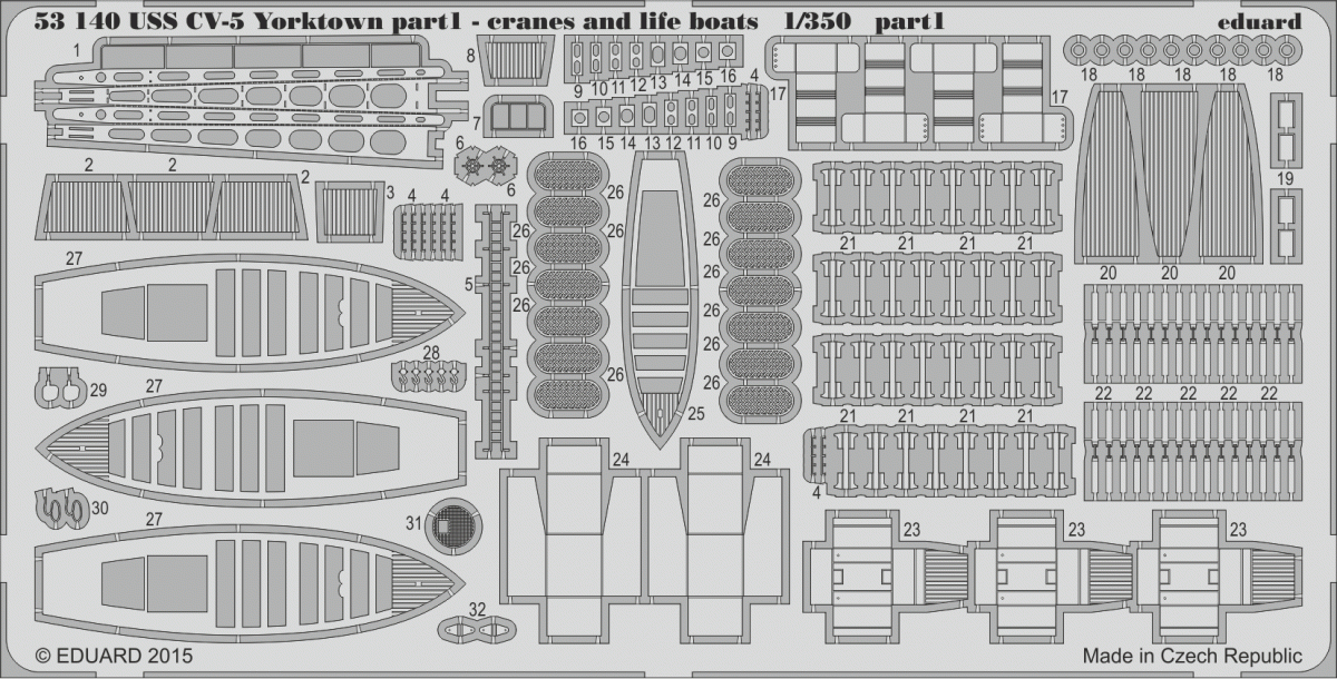 Eduard 53140 USS CV-5 Yorktown part 1 cranes &amp;amp; life boats MERIT 1/350 – image 5