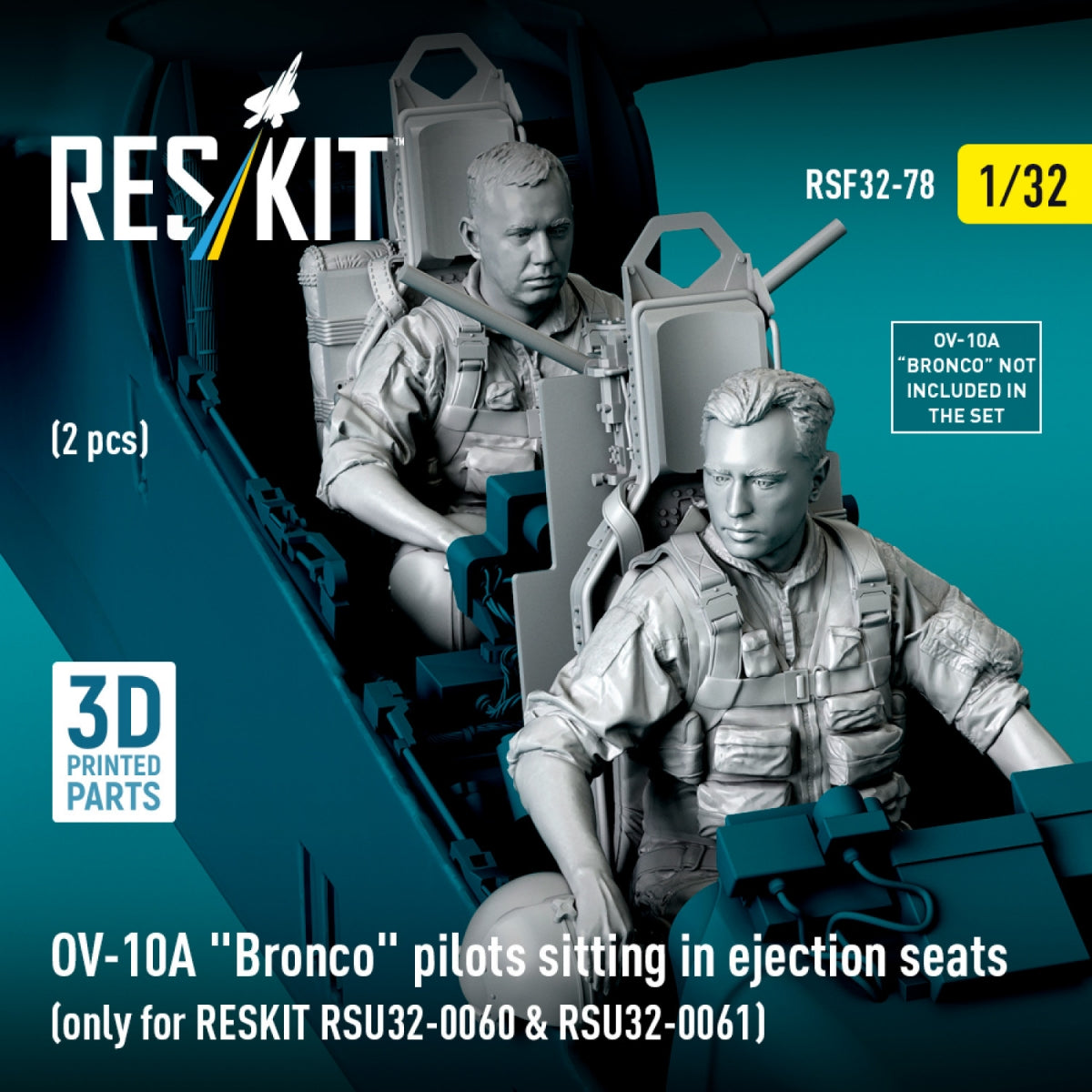 RESKIT RSF32-0079 OV-10A &amp;quot;Bronco&amp;quot; pilots sitting in ejection seats (2 pcs) (only for RESKIT RSU32-0060 &amp;amp; RSU32-0061) (3D Printed) 1/32 – image 2