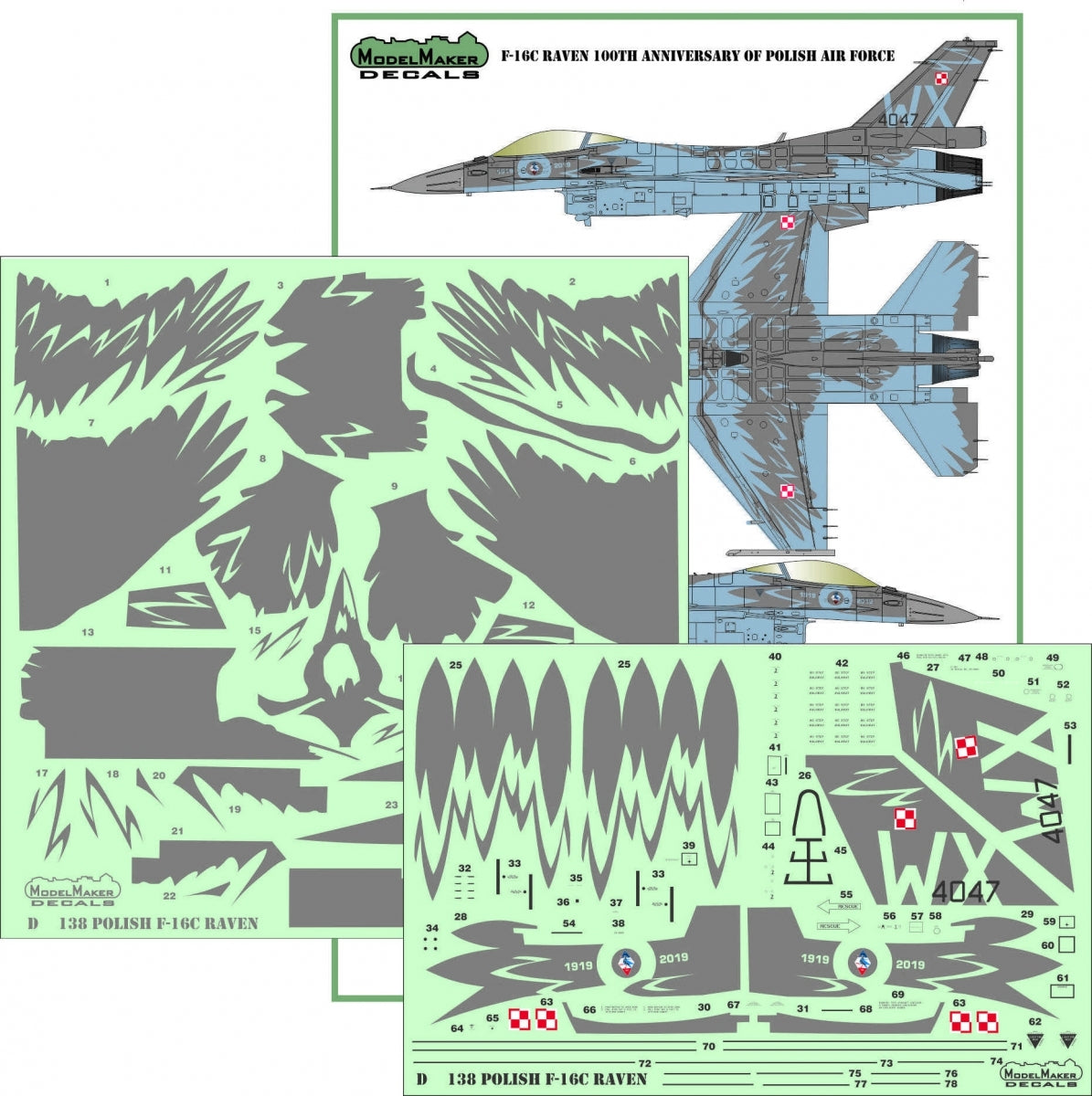 ModelMaker Decals D48138 Polish F-16C RAVEN 100th Anniversary of Polish Air Force 1/48 – obrázek 2