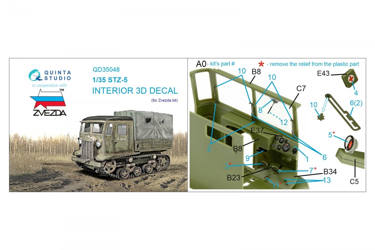 Quinta Studio QD35048 STZ-5 3D-Printed &amp;amp; colored Interior on decal paper (Zvezda) 1/35 – image 6