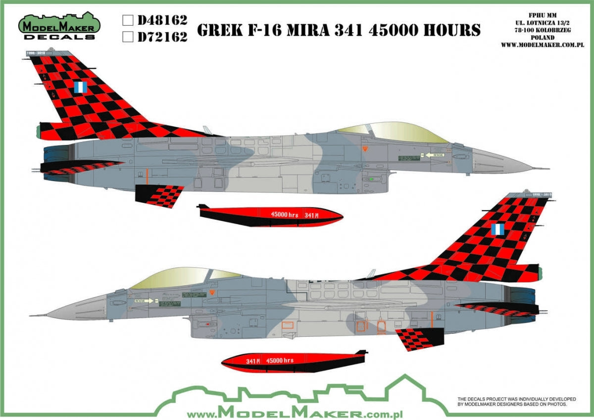ModelMaker Decals D48162 Greek F-16 341 Mira 45000 Hours 1/48