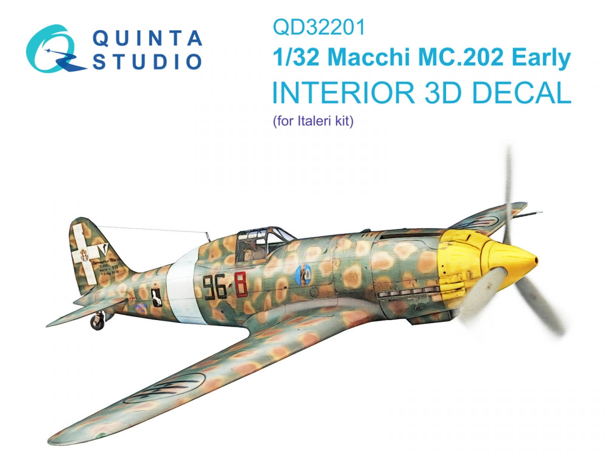 Quinta Studio QD32201 Macchi MC.202 Folgore Early 3D-Printed &amp; colored Interior on decal paper (Italeri) 1/32
