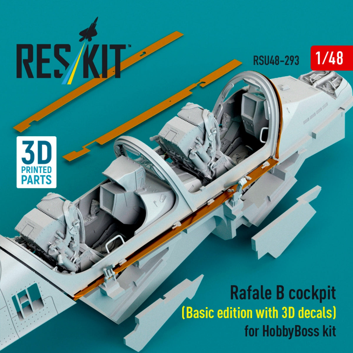 RESKIT RSU48-0293 Rafale B cockpit (Basic edition with 3D decals) for HobbyBoss kit (3D Printed) 1/48