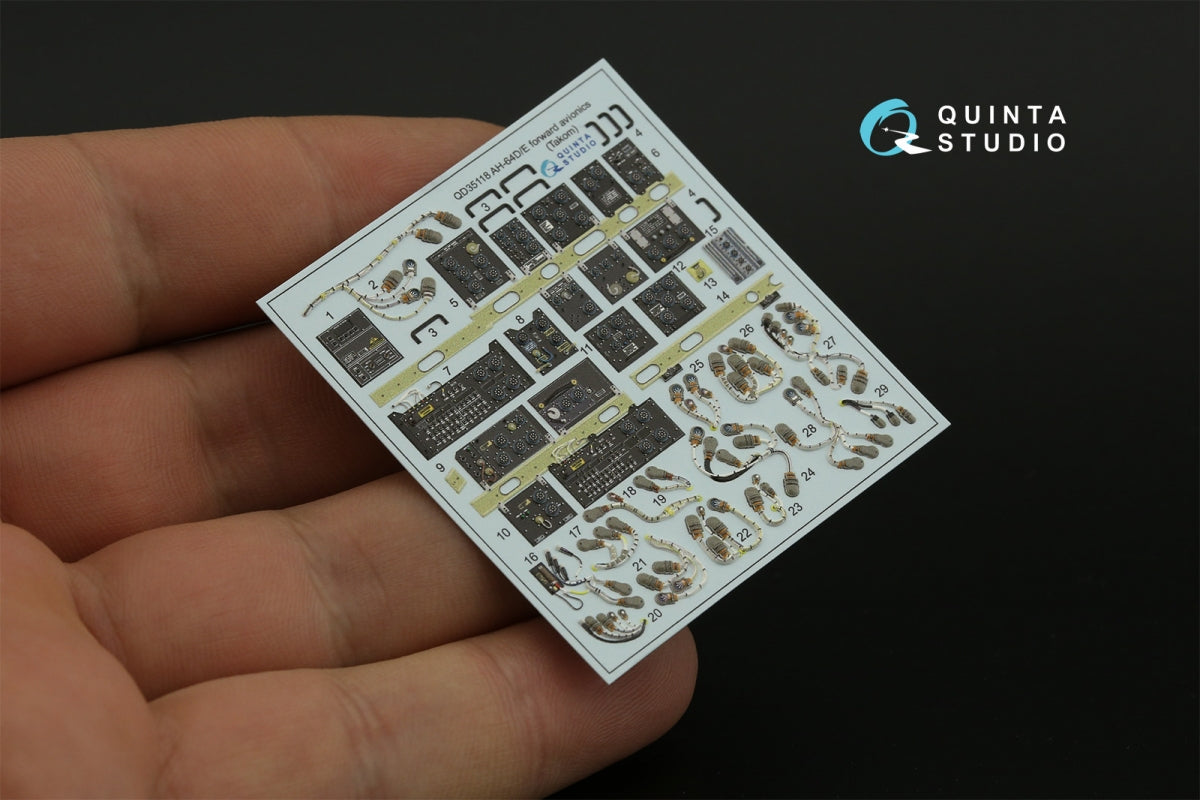Quinta Studio QD35118 AH-64D Extended forward avionics bays 3D-Printed &amp;amp; colored Interior on decal paper (Takom) 1/35 – Bild 3