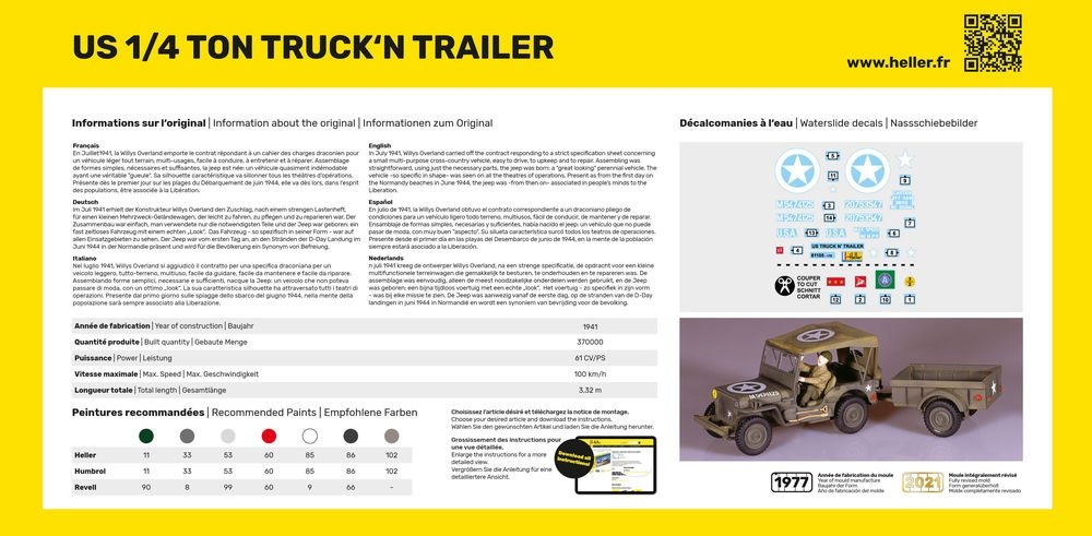 Heller 57105 STARTER KIT US 1/4 TON TRUCK &amp;#39;N TRAILER 1/35 – imagen 4