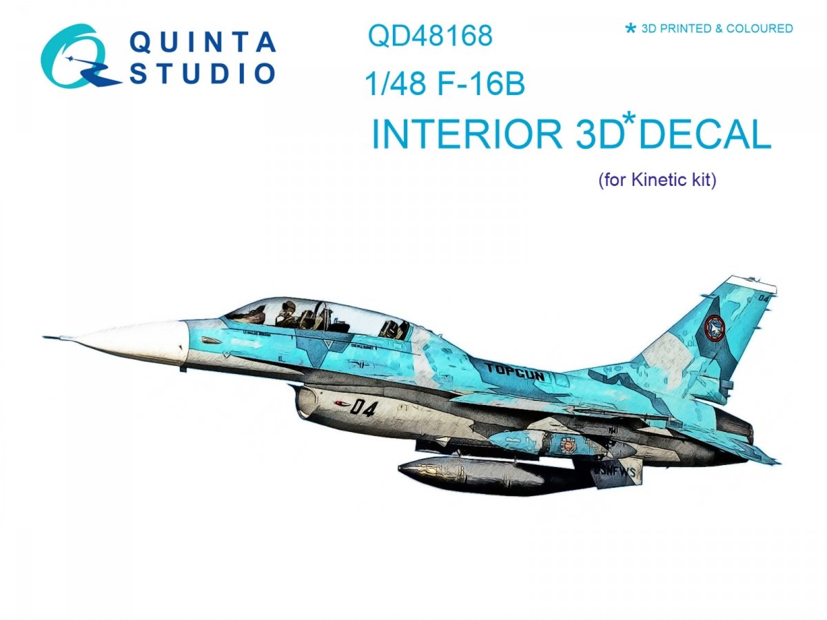 Quinta Studio QD48168 F-16B 3D-Printed &amp; colored Interior on decal paper (for Kinetic kit) 1/48