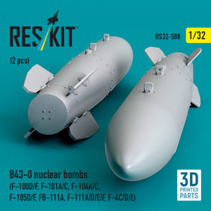 RESKIT RS32-0588 B43-0 nuclear bombs (2 pcs) (F-100D/F, F-101A/C, F-104A/C, F-105D/F, FB-111A, F-111A/D/E/F, F-4C/D/E) (3D Printed) 1/32