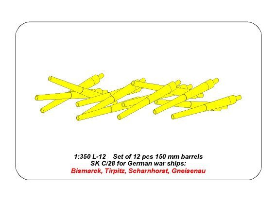 Aber 350L-12 Set of 12 pcs 150 mm barrels for German ships: Bismarck, Tirpitz, Scharnhorst, Gneisenau 1/350 – zdjęcie 5