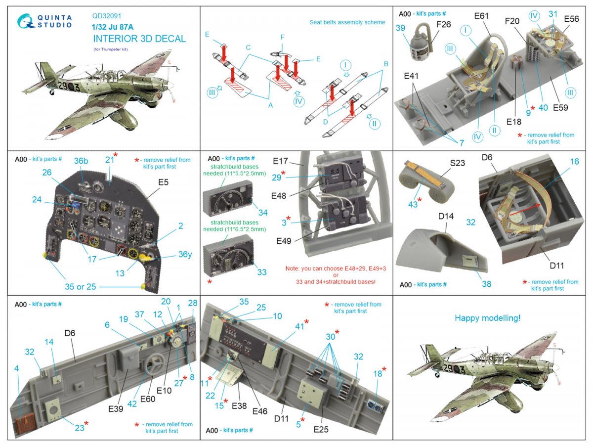 Quinta Studio QD32091 Ju 87A 3D-Printed &amp;amp; colored Interior on decal paper (Trumpeter) 1/32 – image 6