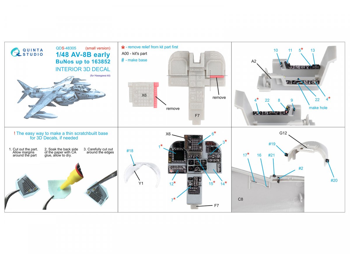 Quinta Studio QDS-48305 AV-8B Early 3D-Printed &amp;amp; colored Interior on decal paper (Hasegawa) (Small version) 1/48 – obrázek 2