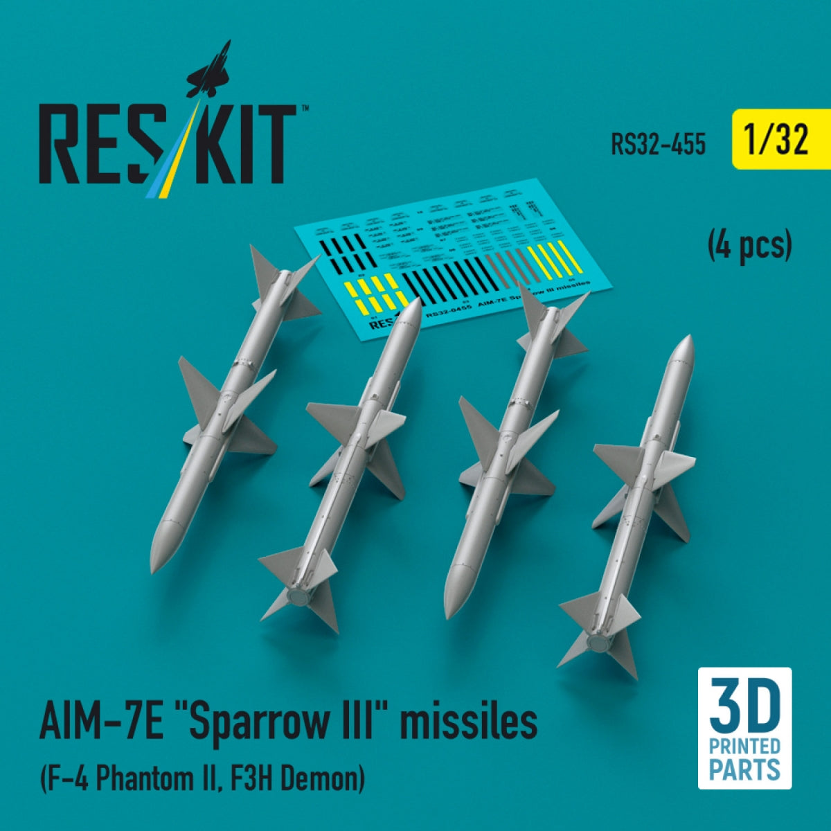 Missiles AIM-7E « Sparrow III » RESKIT RS32-0455 (4 pièces) (Impression 3D) 1/32