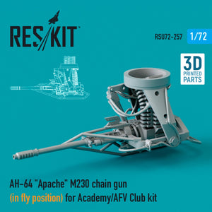 RESKIT RSU72-0257 AH-64 &amp;quot;APACHE&amp;quot; M230 CHAIN ​​GUN (IN FLY POSITION) FOR ACADEMY / AFV CLUB KIT (3D PRINTED) 1/72