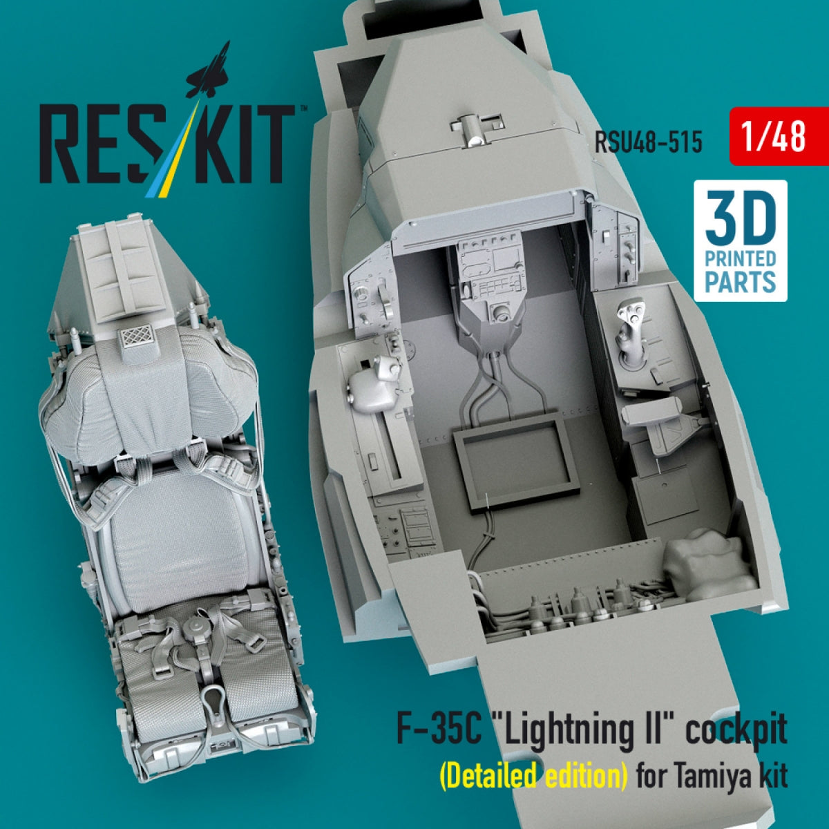 RESKIT RSU48-0515 F-35C "Lightning II" cockpit (Detailed edition) for Tamiya kit (3D Printed) 1/48
