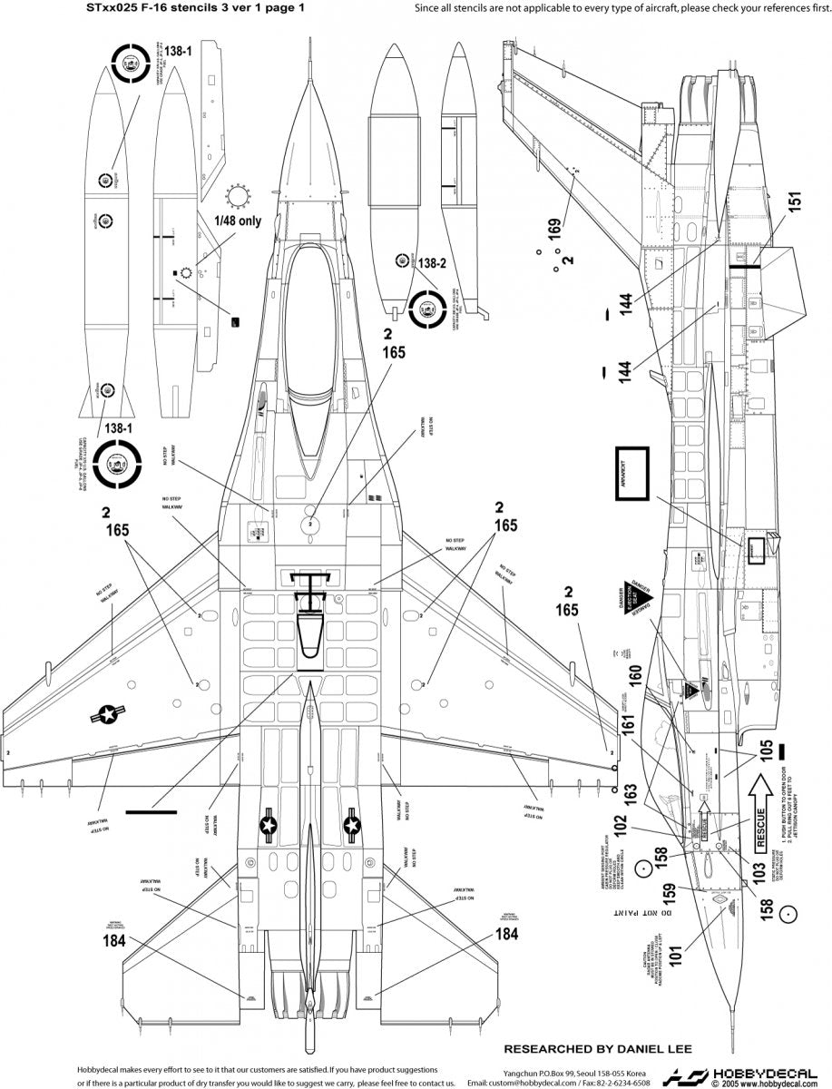 HobbyDecal ST32025V1 F-16 Stencils 3 ver 1 1/32 for Academy kit – imagen 3