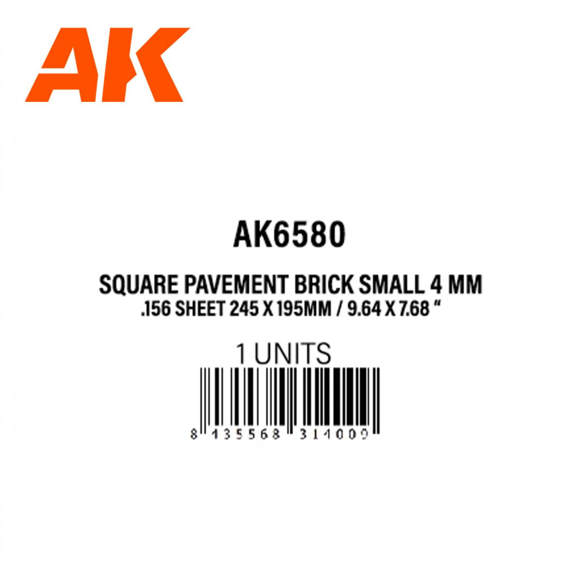 AK Interactive AK6580 SQUARE PAVEMENT BRICK SMALL 4 MM / .156 SHEET 245 X 195MM / 9.64 X 7.68 “ TEXTURED STYRENE SHEET – 1 UNIT – image 3