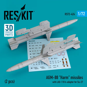 RESKIT RS72-0424 AGM-88 &amp;quot;HARM&amp;quot; MISSILES WITH LAU-118 &amp;amp; ADAPTER FOR SU-27 (2 PCS) 1/72