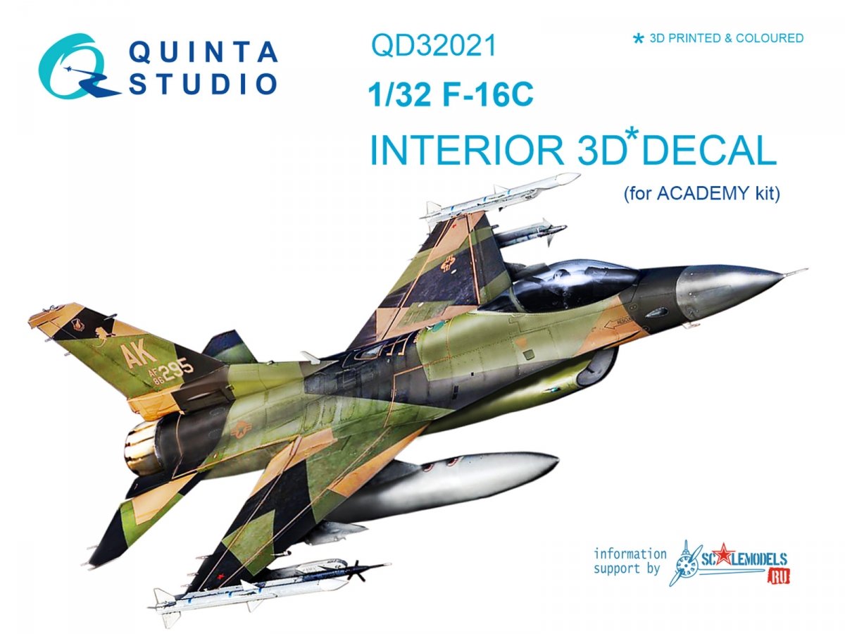 Quinta Studio QD32021 F-16C 3D-Printed &amp; colored Interior on decal paper (for Academy kit) 1/32